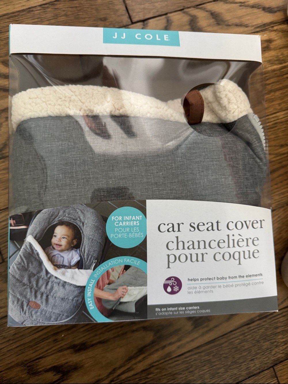 JJ Cole Gray Infant Car Seat Cover with Cream Sherpa Lining-never used